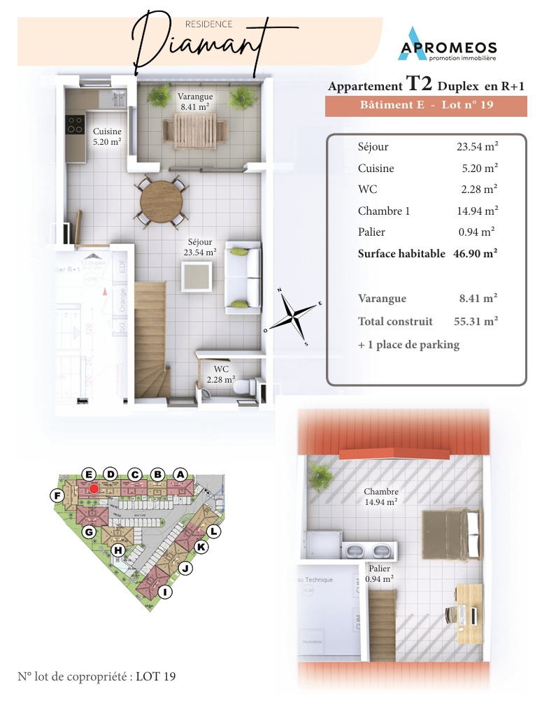 Appartement T2 DUPLEX - Résidence DIAMANT - Sainte-Anne