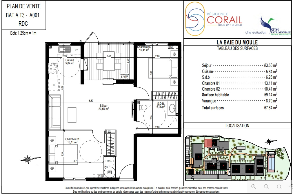 A VENDRE - APPARTEMENT 3 PIÈCES - Résidence CORAIL - 97160 Le Moule