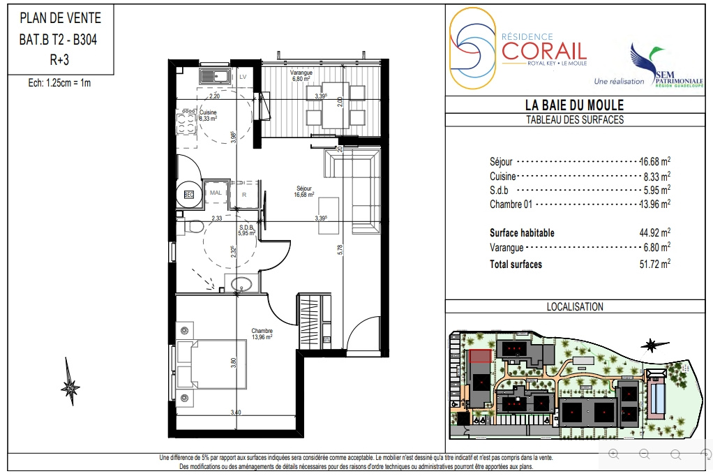 Appartement - 51,72 m2 - 2 pièces